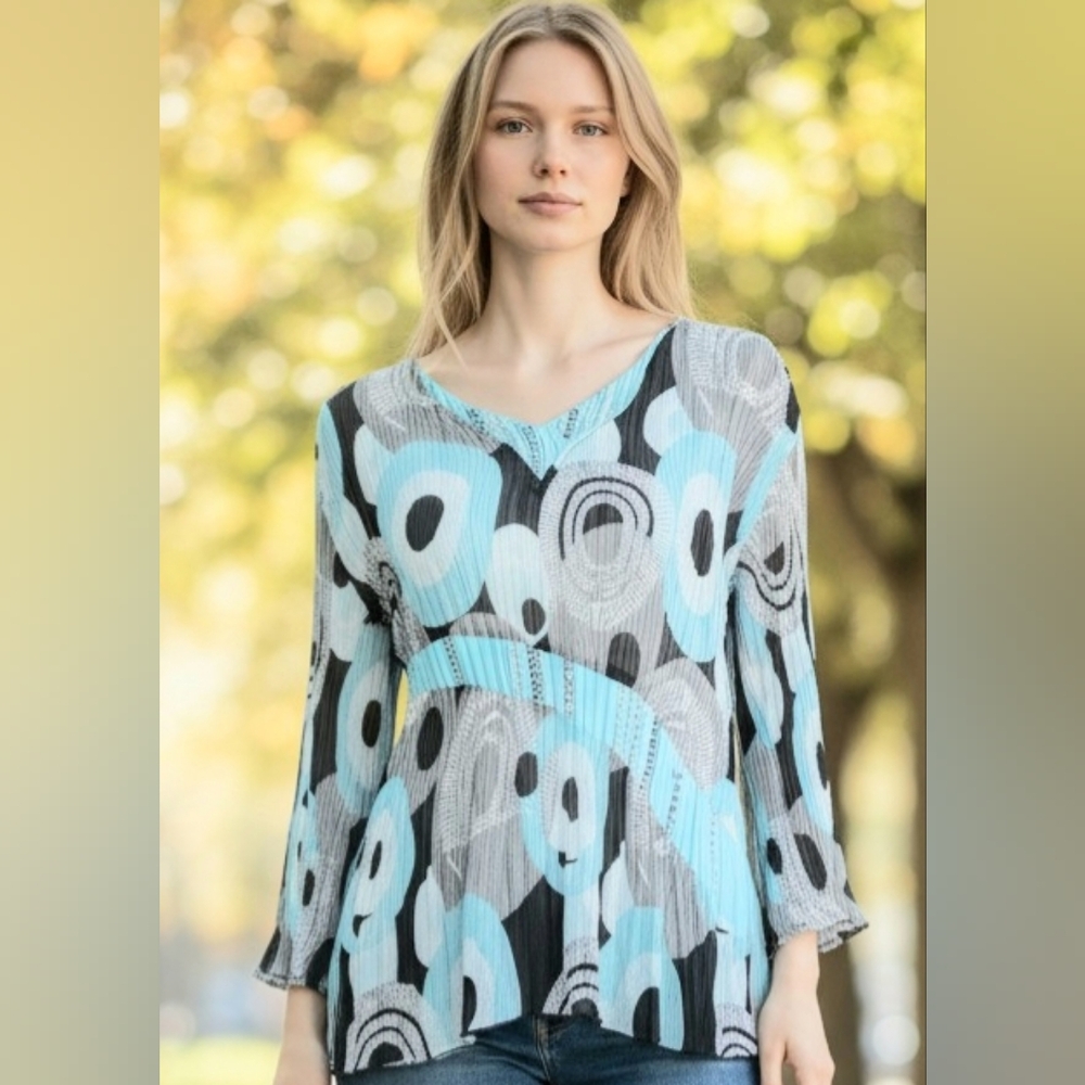 Alberto Makali Blue and Black Abstract Blouse